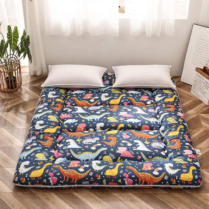 MAXYOYO Japanese Floor Mattress Futon Mattress, 4" Thicken Tatami Mat Sleeping Pad Foldable Roll Up Mat Boys Girls Dormitory Pad Kids Floor Lounger Pillow Bed, Charcoal Grey, Queen Size