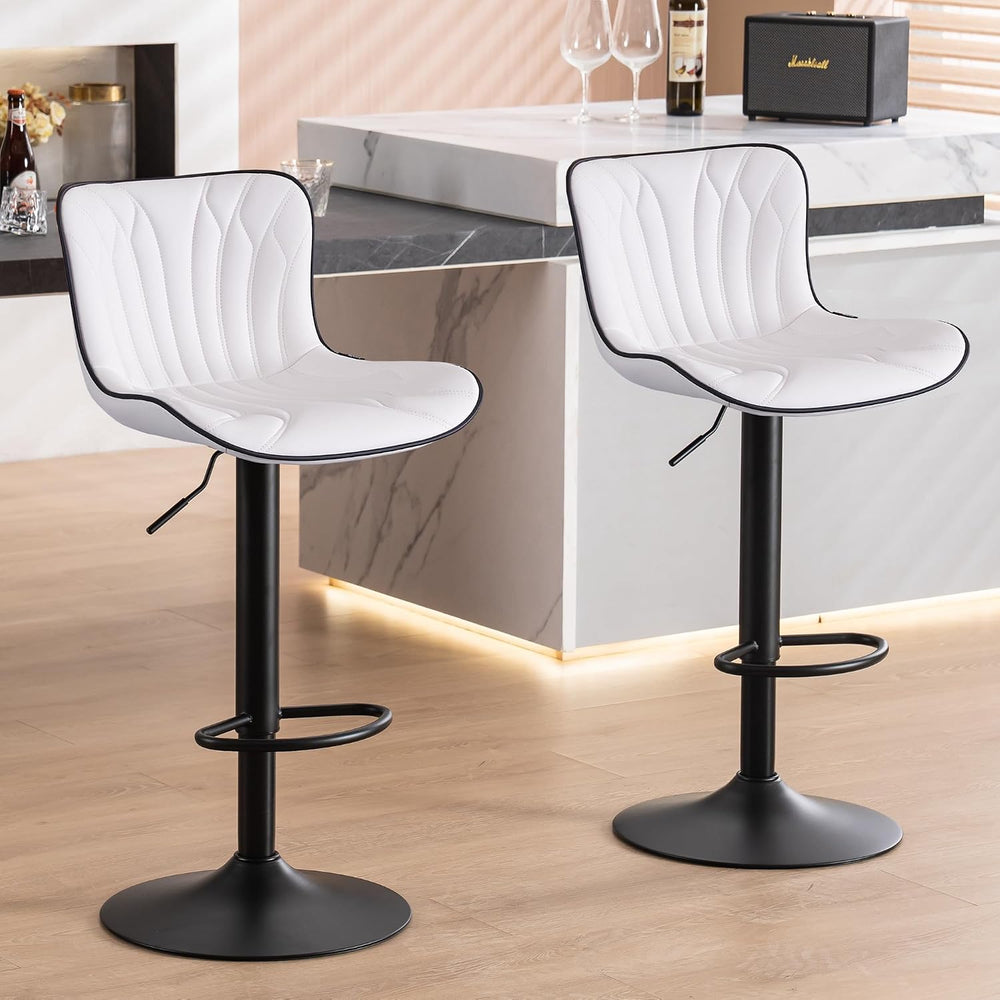 YOUNIKE White Bar Stools Set of 2 Modern Kitchen Counter Height Bar Chair wit...