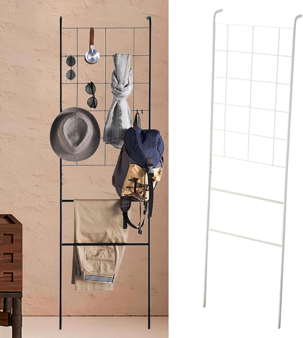 Home Leaning Ladder Rack Blanket Holder Tie Storage Home Decoration Wall Leaning Decorative Ladder for Bedroom Toilet Kitchen, White