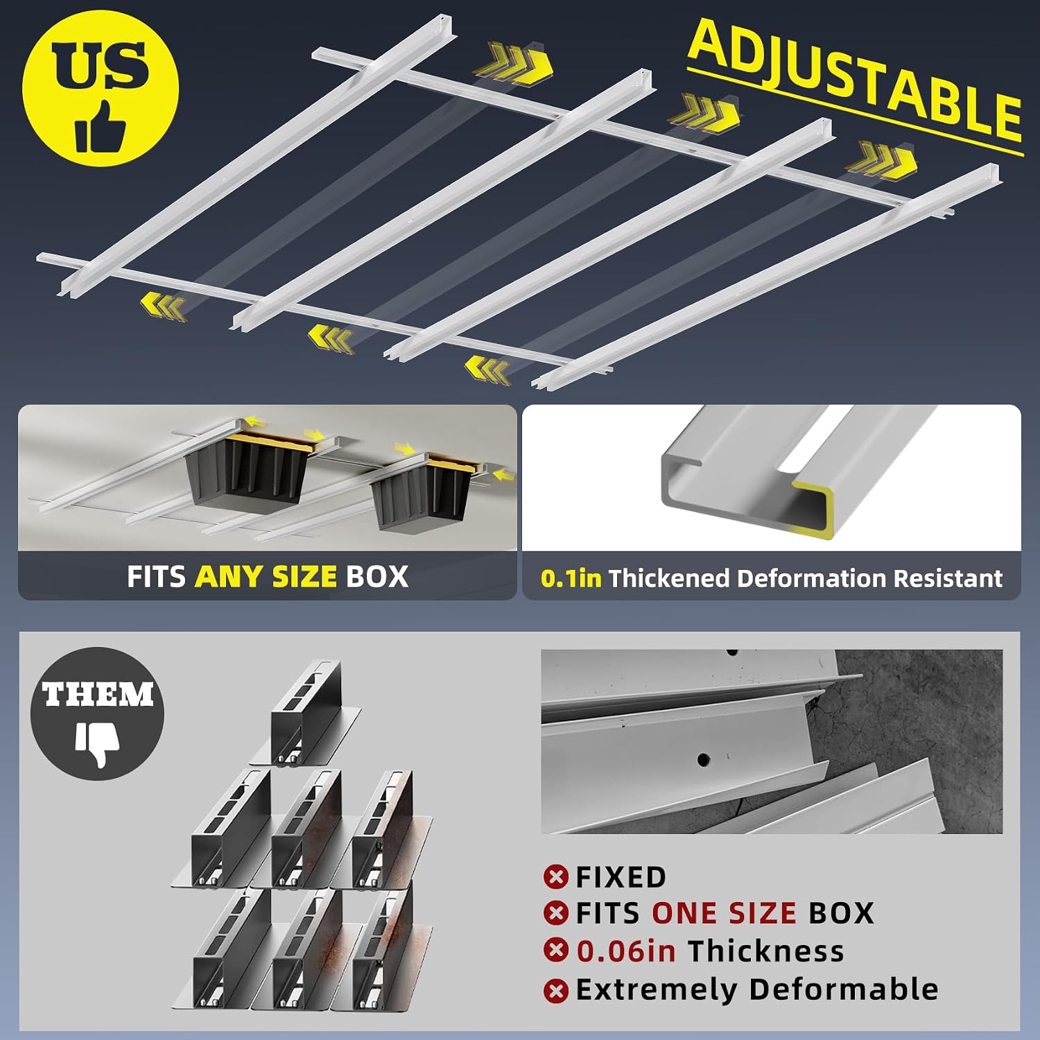 Overhead Garage Storage Rack Extra Large-Organizes Up to 15 Tote Bins 0.1-inch Thickened Heavy Alloy Steel Garage Tote Storage System with Adjustable Rails-Ceiling Storage Rack