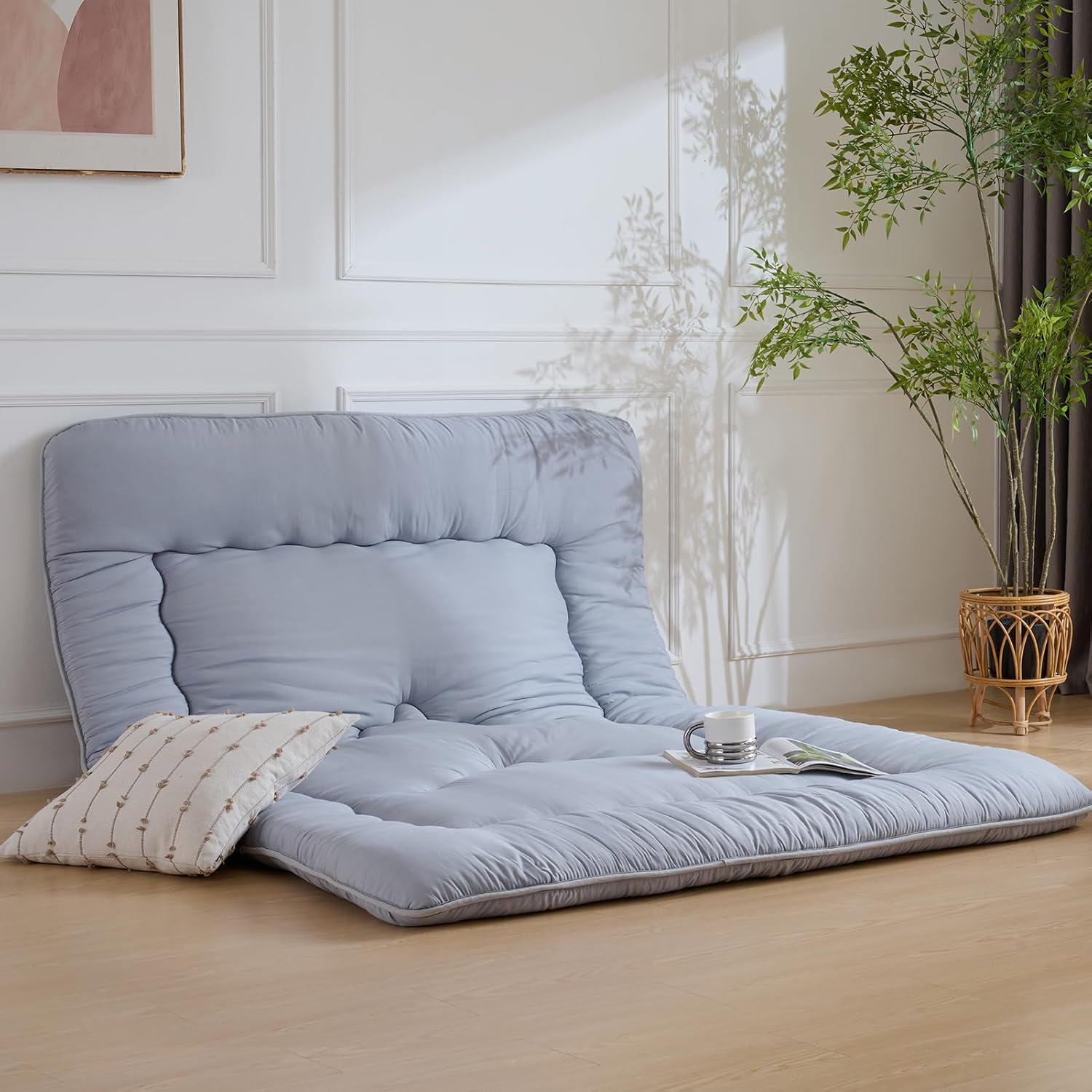 Japanese Floor Mattress, 3.5" Thicken Futon Mattress Tatami Mat, High Density Foam Support for Adult Kids Sleep, Portable Futon Sofa Bed for Camping, Pet Mat, Twin 80"x 39"（Silver Gray）