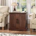 HOKYHOKY Rattan End Table with Charging Station, 24" Large Sofa Side Tabl | 2 Arched Doors, Boho Wood Square Nightstand, Bedside Tables with Adjustable Storage Shelf, Living Room, Bedroom