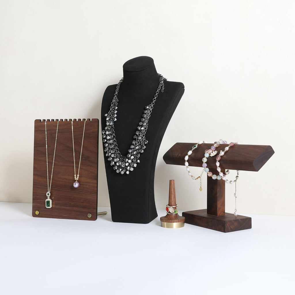 GemeShou Black necklace storage organizer for sale, Velvet necklace holder stand, jewelry bust display stands, Jewelry Mannequin for Countertop, Showcase【Black-Large height 12.4 inch】