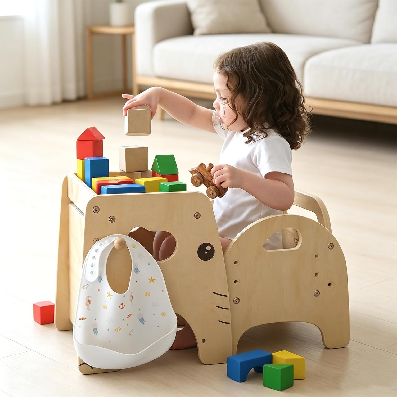 Lehoo Castle Montessori Weaning Table and Chair Set for Toddler Age 1-3, Adjustable Height Wooden Baby Activity Furniture for Self-Feeding, Drawing, Learning and Play
