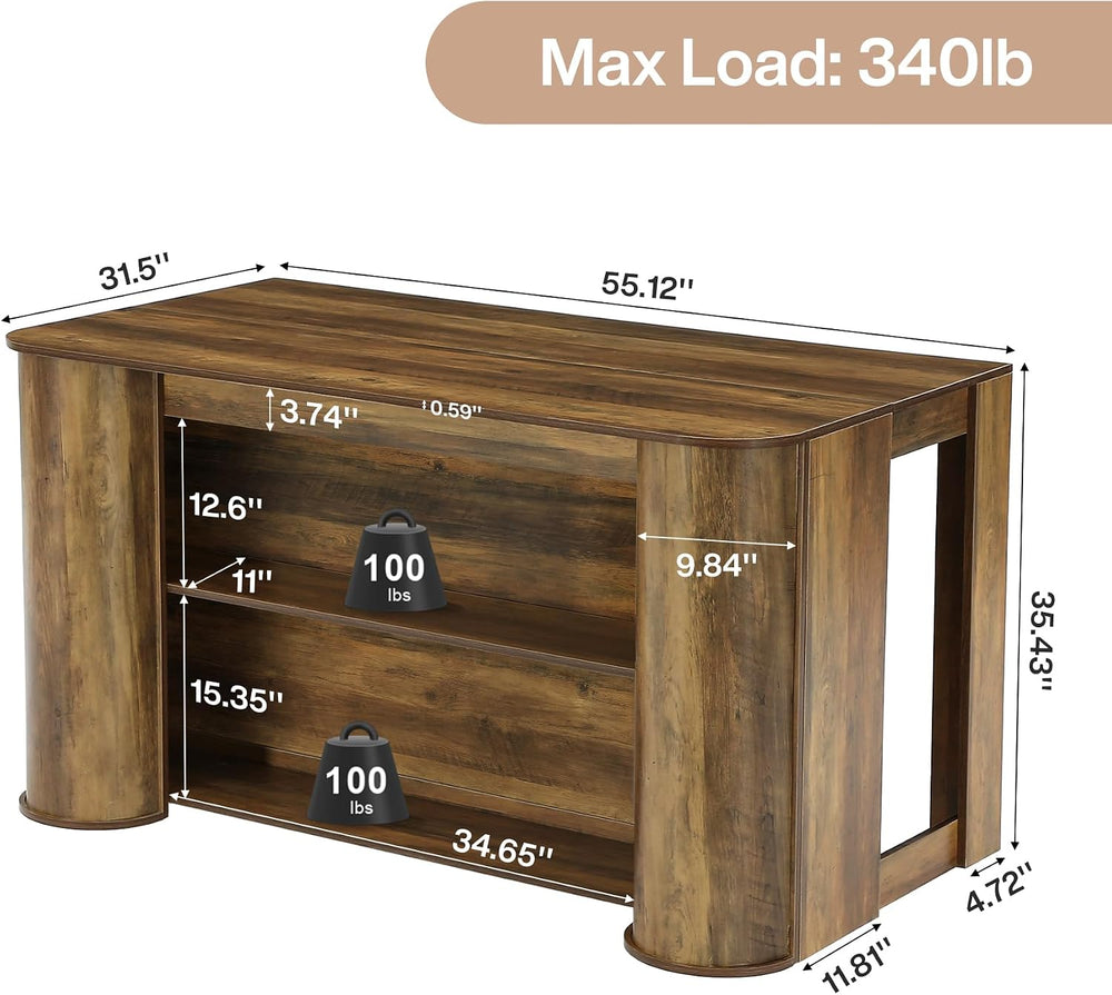 Tribesigns 55" Kitchen Island with Storage Shelves, Farmhouse Stationary...
