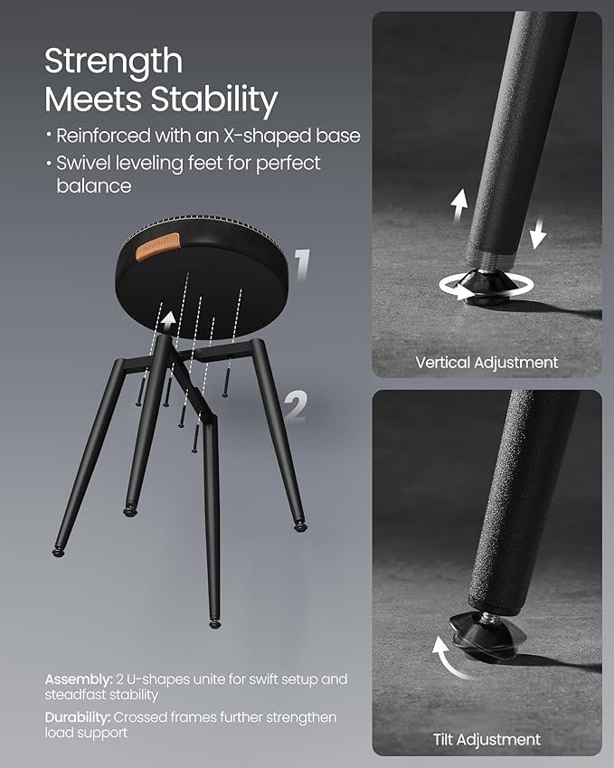 VASAGLE EKHO Collection - Dining Chairs Stools Set of 4, Upholstered Kitchen Chairs, Vanity Stools, Synthetic Leather with Stitching, Mid-Century Modern, 19-Inch Tall, Easy Assembly, Ink Black