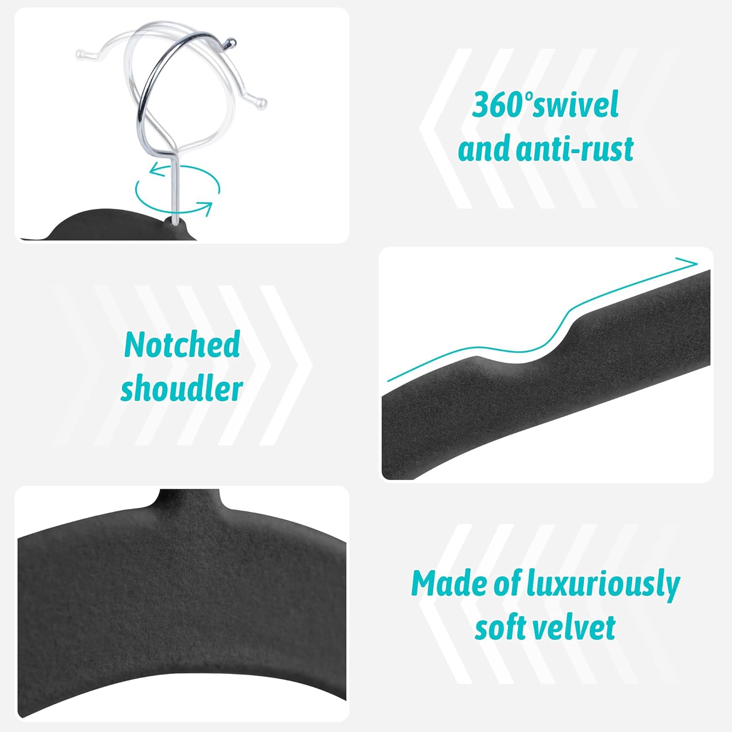 Premium Velvet Hangers 50 Pack - Space-Saving Closet Organizer for Clothes, Non-Slip Flocked Design, Ideal for Shirts and Coats (Black)