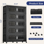 250 Gallon Extra Large Storage Bin with Lid and Wheels, Stackable Collapsible Plastic Storage Box with Door, Foldable Organizer for Closet, Kitchen, Office, Living Room, 5 Pack Black