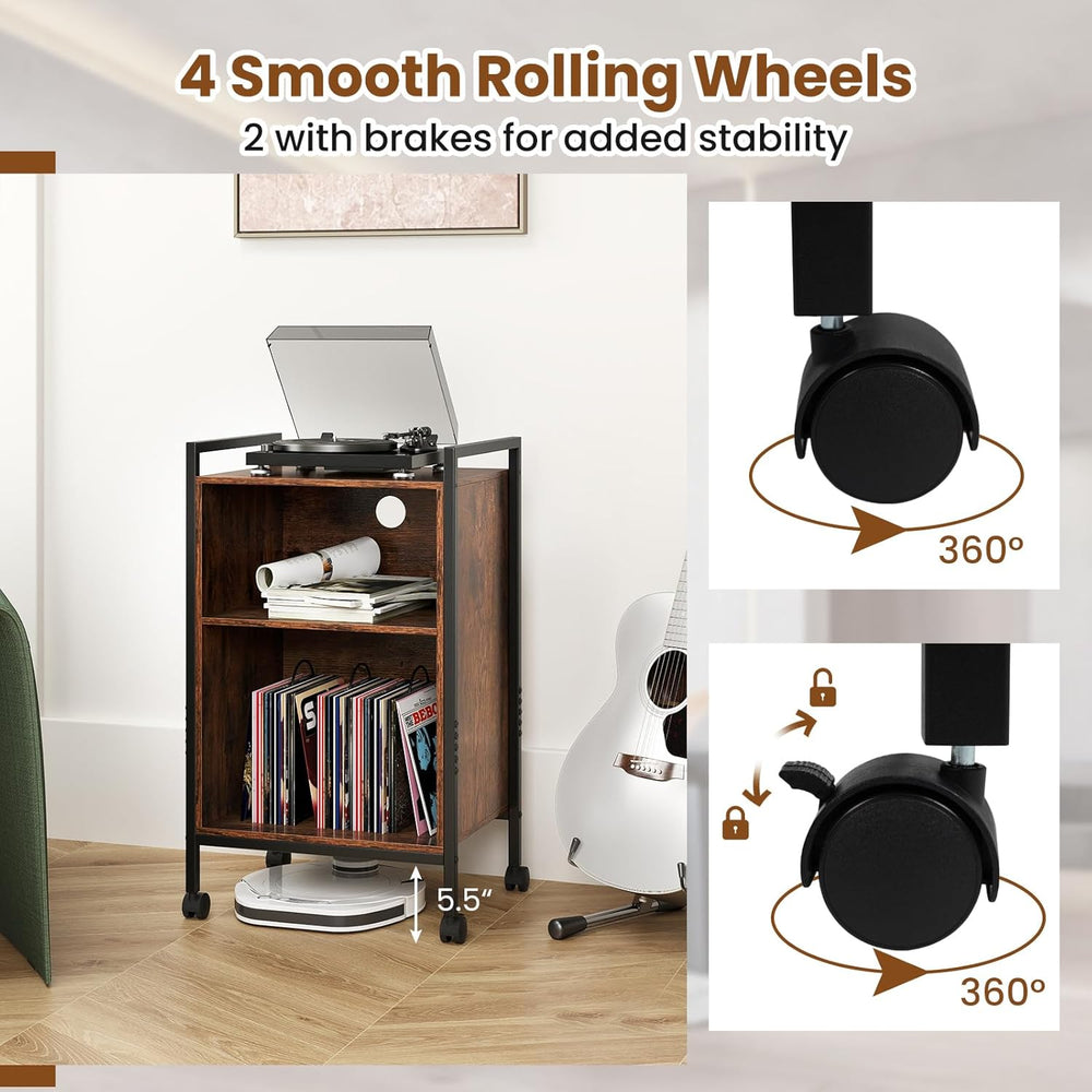 Giantex Record Player Stand with Charging Station, Mobile Turntable Stand wit...