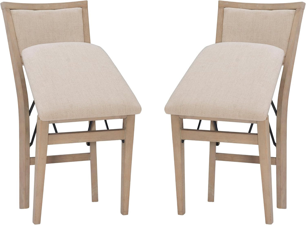 Linon Keira Natural Rustic Wooden Folding Chair with Beige Upholstered Seat a...