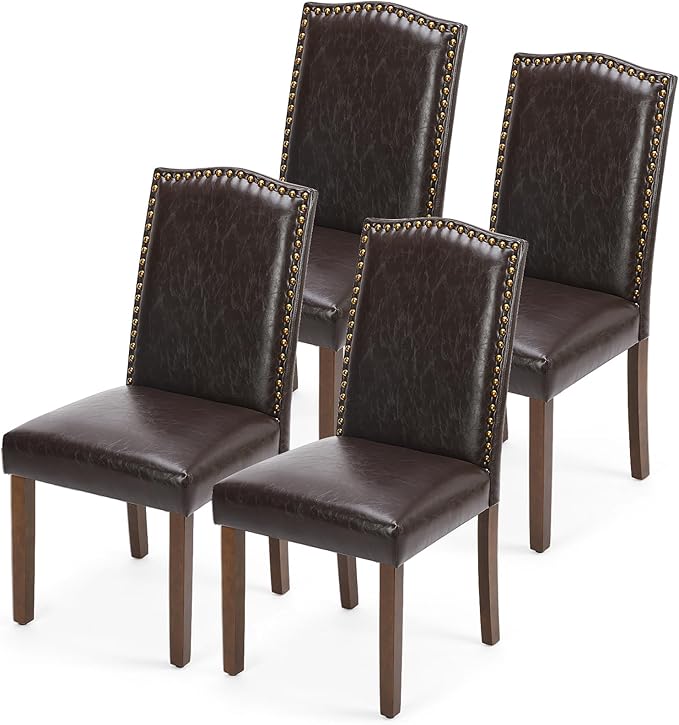 DUMOS Dining Chairs Set of 4, Moden PU Leather Kitchen Table Chairs with Wooden Legs and Padded Seat for Dining Room/Kitchen/Living Room/Restaurant, Brown