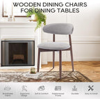 COLAMY Wooden Dining Chairs Set of 6, Modern Fabric Upholstered Dining Room Chair, Farmhouse Kitchen Chair with Foot Pegs, Light Grey
