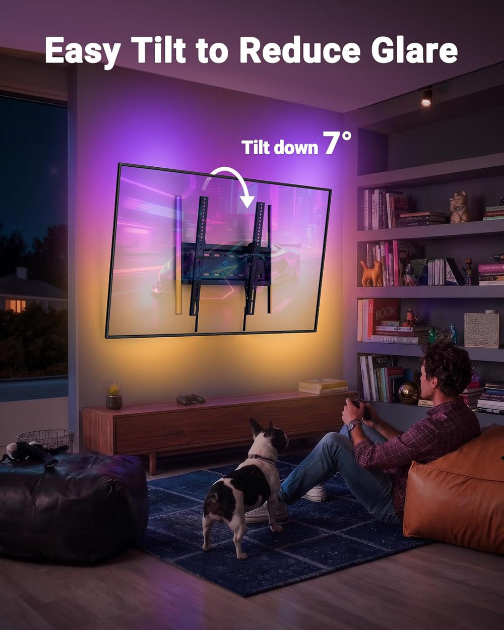 PERLESMITH Tilt TV Wall Mount with LED Light, TV Mount for 26–60 Inch TVs up ...