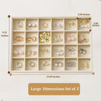 Large Jewelry Organizer for Drawer Insert Velvet Stackable Jewelry Trays for Earring Necklace Bracelet Ring Display (Beige, 24 Grids)