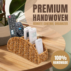 5-Compartment Remote Control Holder – Synthetic Rattan Organizer for TV Remotes, Makeup Brushes, Office Supplies, Stylish Wicker Desk Caddy for Living Room, Bedroom, Office, Patent Pending (Natural)