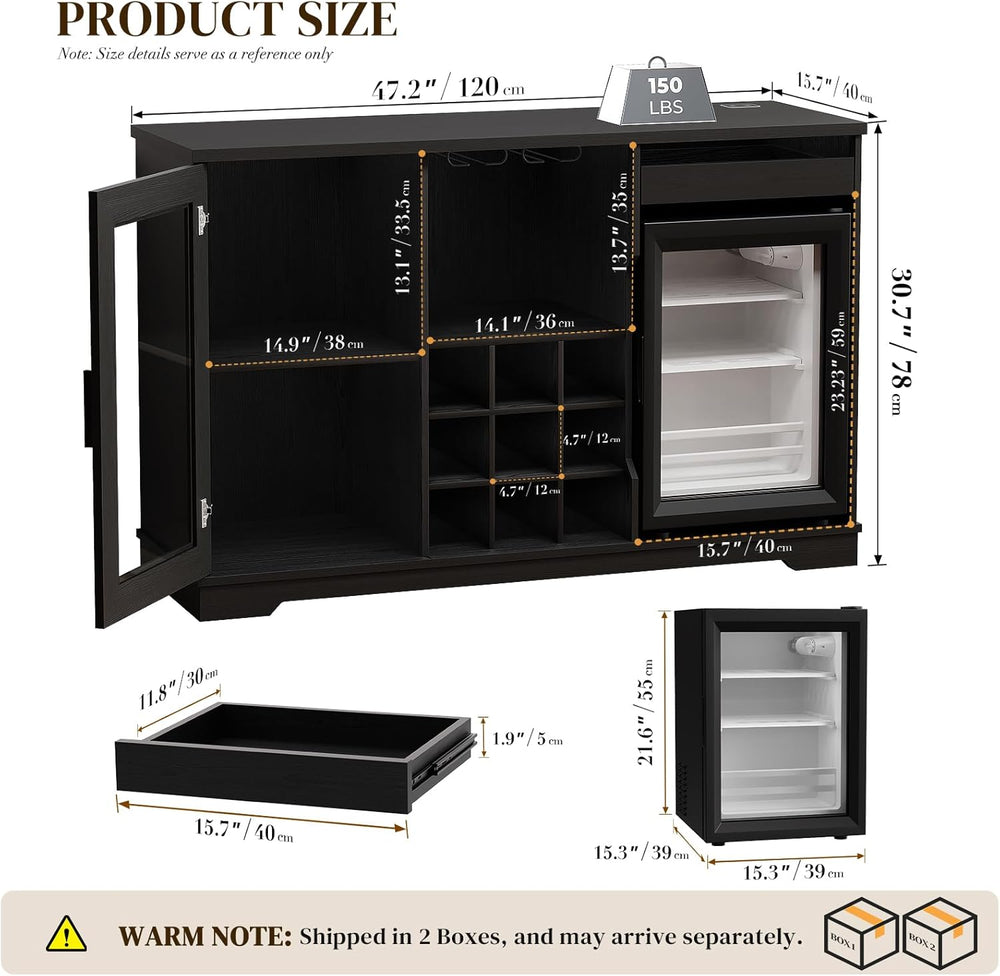 BROTTAR Large Coffee Bar Cabinet with Fridge (Fridge Included) | Liquor Wine ...