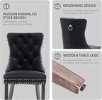 Velvet Dining Chairs Set of 2, Upholstered Dining Room Chairs with Nailhead Trim, Sillas de Comedor Modernas 2, Wooden Kitchen Chairs for Dining Room, Living Room, Kitchen, Bedroom, Black