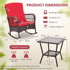 ORALNER 3 Pieces Patio Rocking Chair Set, Wicker Bistro Set (Red) | Outdoor Furniture, Rattan Rocker Set, Cushions, Pillows, Glass Coffee Table, for Balcony Front Porch Poolside Garden Deck