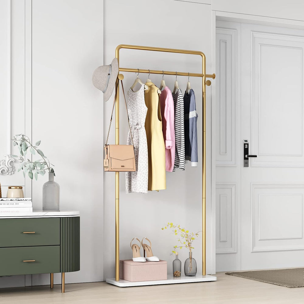 TIEOU Gold Coat Racks with Shelf, Heavy Duty Gold Clothing Racks for Boutique...