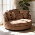Aoiy & Wifon 59.8" W Oversized Barrel Chair, Round Accent Chair with Wheels, Extra Large Living Room Chair, Faux Fur, Brown