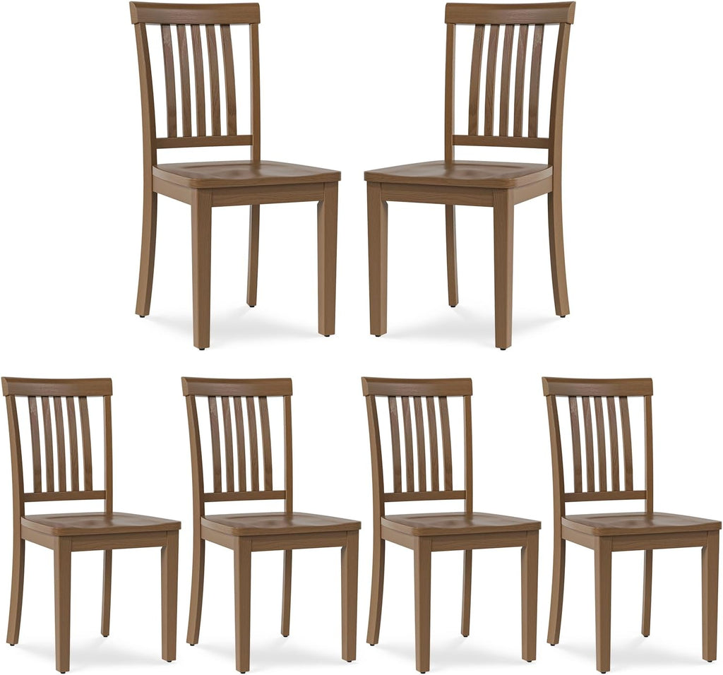 COLAMY Wooden Dining Room Chairs Set of 6, Spindle High Back Windsor Kitchen Side Chair, Farmhouse Dining Chairs for Kitchen, Dining Room, Light Brown