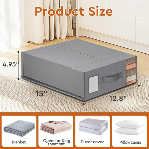 2 Pack Bed Sheet Closet Organizers and Storage,Sturdy Foldable Storage Containers with Window and Label,Storage and Organization for Bedding Sheets,Duvet Covers,Blankets (Grey)