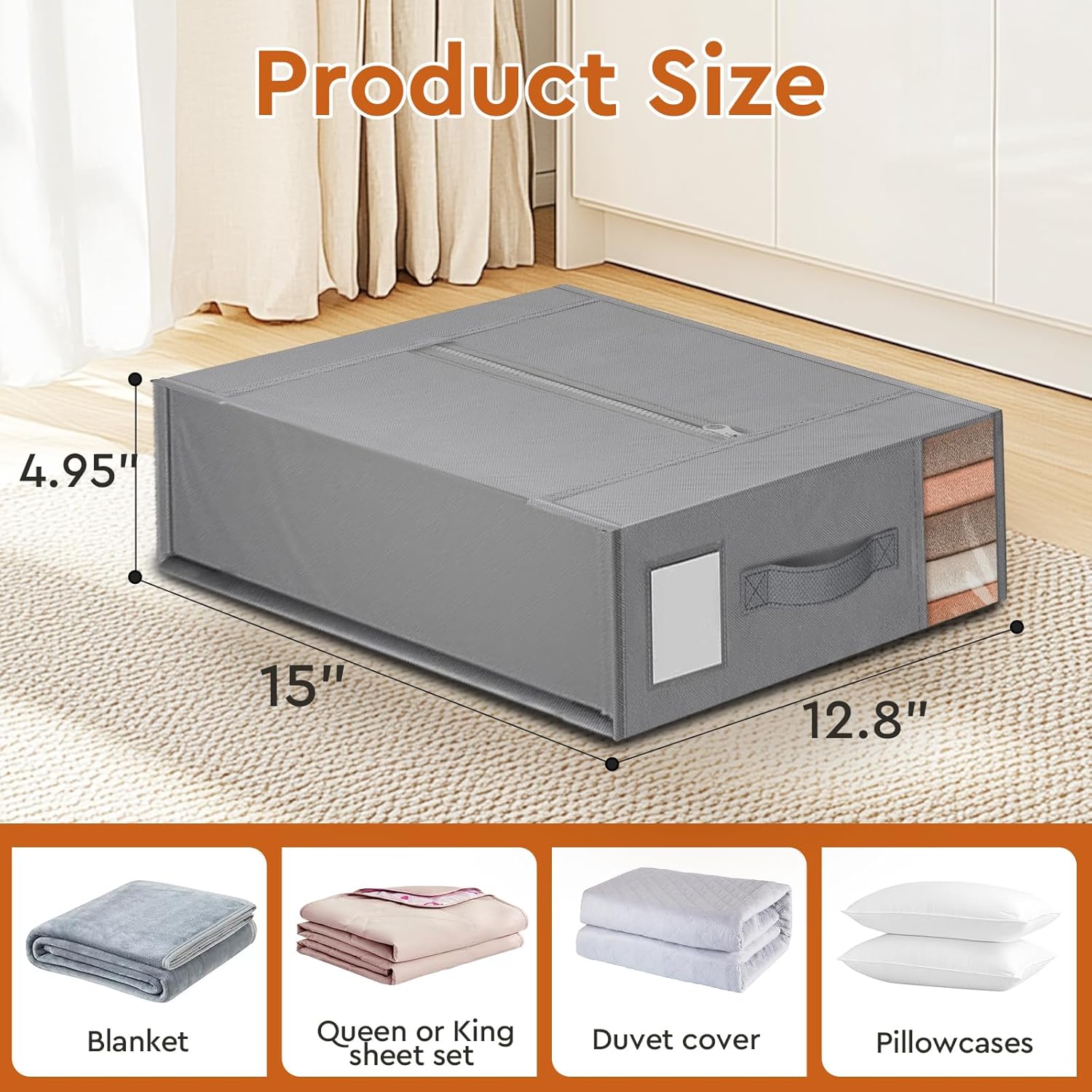 6 Pack Bed Sheet Closet Organizers and Storage,Sturdy Foldable Storage Containers with Window and Label,Storage and Organization for Bedding Sheets,Duvet Covers,Blankets (Grey)