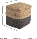 Signature Design by Ashley Sweed Valley Farmhouse Jute Braided Pouf, 17.5 x 20.25 inches, Natural & Black