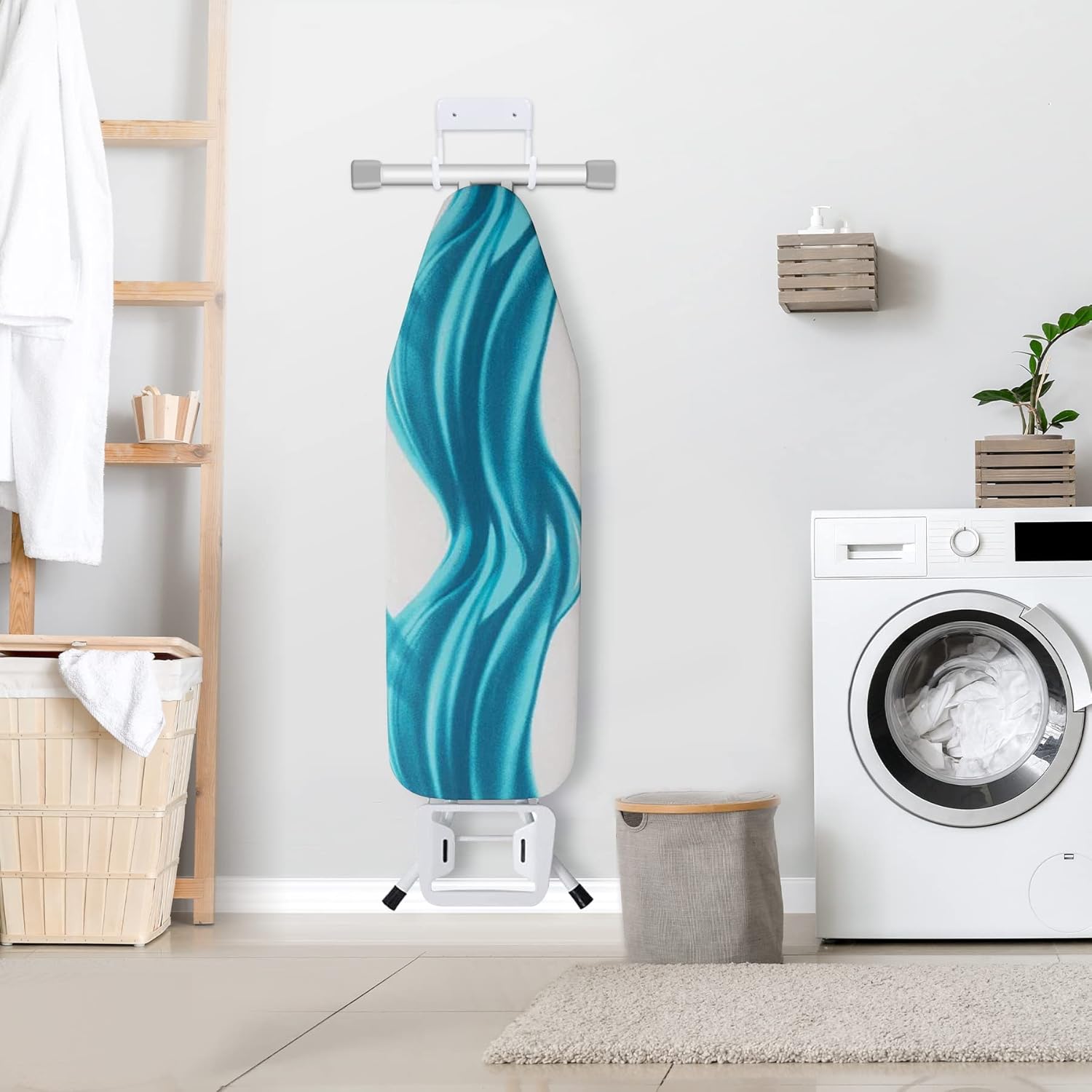 Ironing Board Hanger Wall Mount Ironing Board Holder Organizer for Laundry Rooms Door(Pure White)