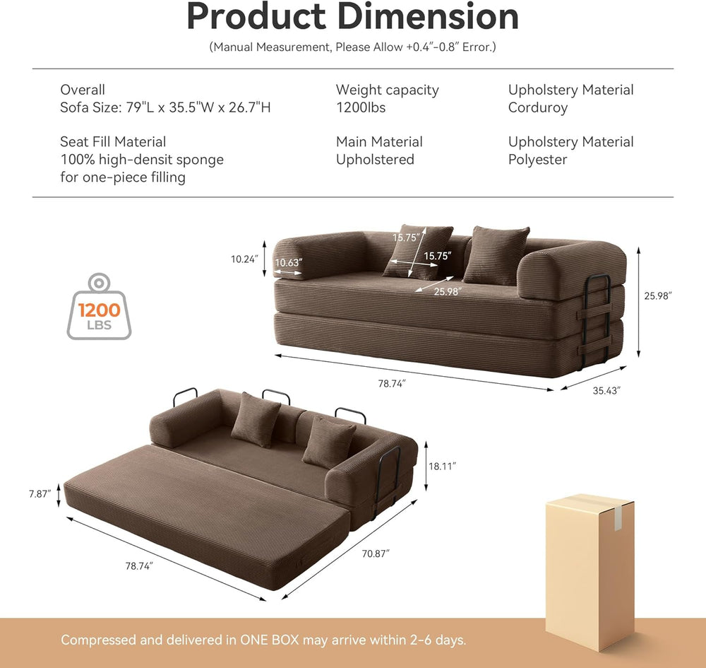 Convertible Modular Sleeper Sofa Bed, Mid Century Modern Decor Love Seat Memo...
