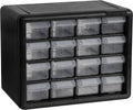 Akro-Mils 16-Drawer Plastic Drawer Storage Cabinet for Garage Organization, Beads, Makeup Organizer, Building Bricks Storage, Teacher Toolbox, 10-1/2" W x 6-1/2" D x 8-1/2" H, 10716 Black