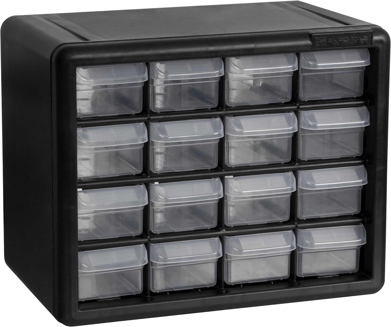 Akro-Mils 16-Drawer Plastic Drawer Storage Cabinet for Garage Organization, Beads, Makeup Organizer, Building Bricks Storage, Teacher Toolbox, 10-1/2" W x 6-1/2" D x 8-1/2" H, 10716 Black