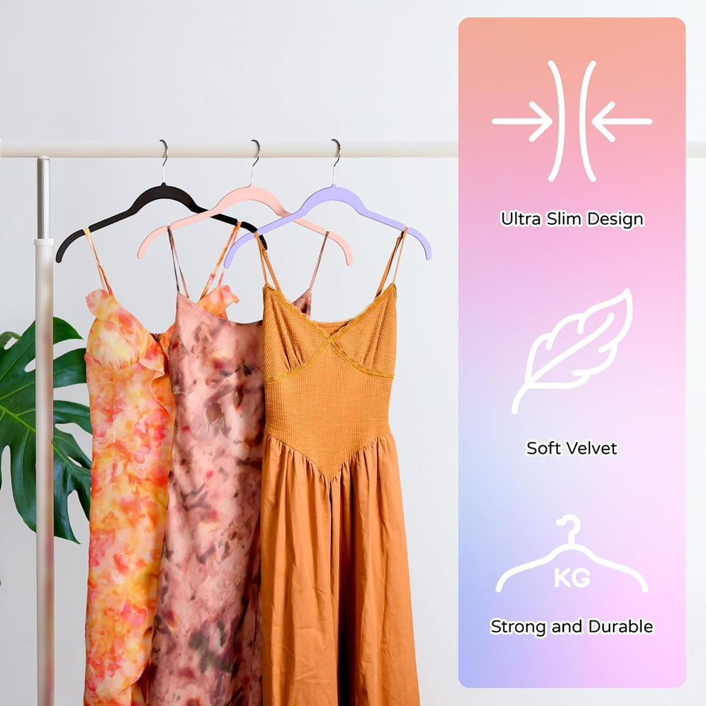 30 Pack Multicolor Velvet Shirt Hangers – Non-Slip Slim Flocked Hangers with Notches, Space-Saving Felt Closet Organiser for Shirts, Dresses, Suits
