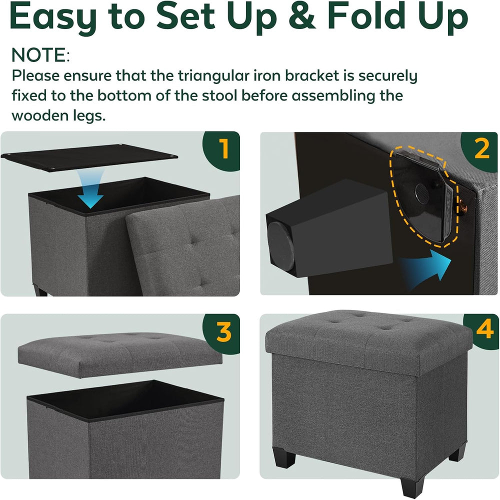 Ottoman with Storage, Rectangular Storage Ottoman, Linen Ottomans with Legs f...