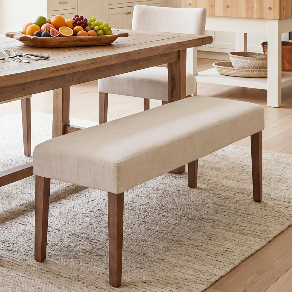 HNY Farmhouse Upholstered Dining Bench Seat, 45" Linen Entryway Bench wi...