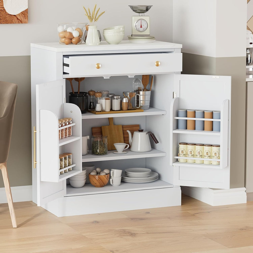 Small Pantry Cabinet with Drawer, Kitchen Storage Cabinet with 2 Adjustable S...