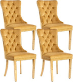 Gold Velvet Dining Chairs Set of 4, Kitchen & Dining Room Chairs, Tufted Upholstered Dining Room Chair, Back Ring Pull Trim, Golden Stainless Steel Legs, Gold