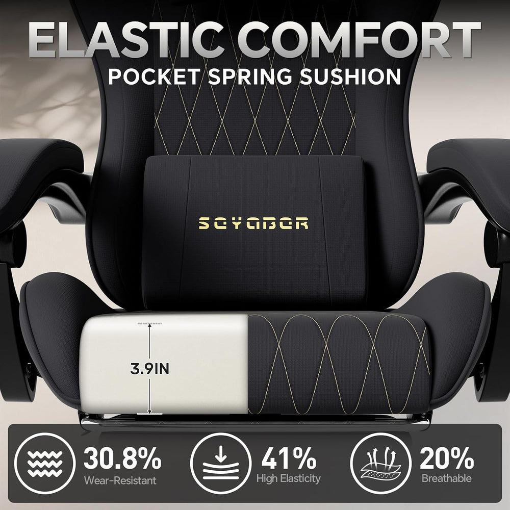 Breathable Fabric Gaming Chair with Footrest, Ergonomic High Back Computer Ch...
