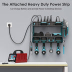 CCCEI Modular Power Tool Organizer Wall Mount with Charging Station. Garage Drill Storage Shelf with Hooks, Heavy Duty Rack, Tool Battery Holder Built in 8 Outlet. Gift for Men. Navy Blue, 2 Pack.