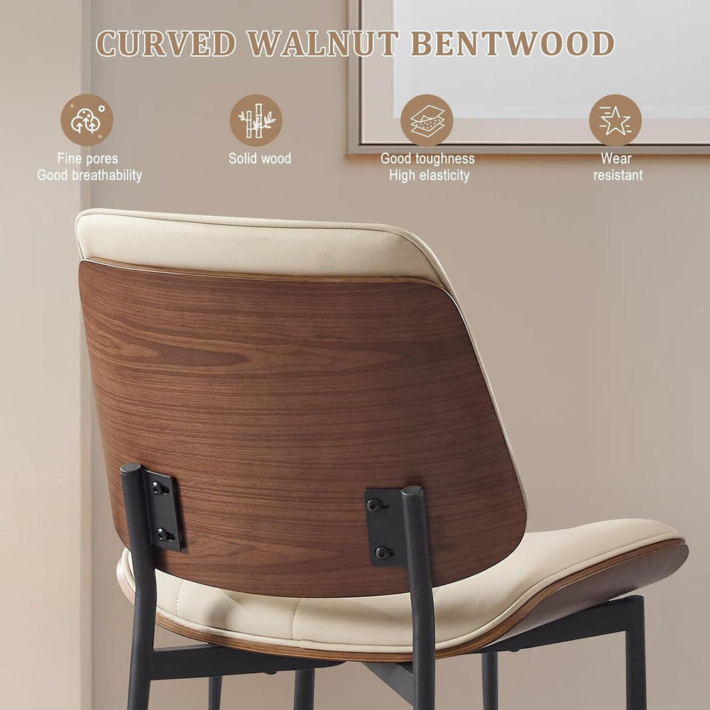 BV Mid Century Dining Chairs Set of 4, PU Leather Bentwood, Beige | Upholster...