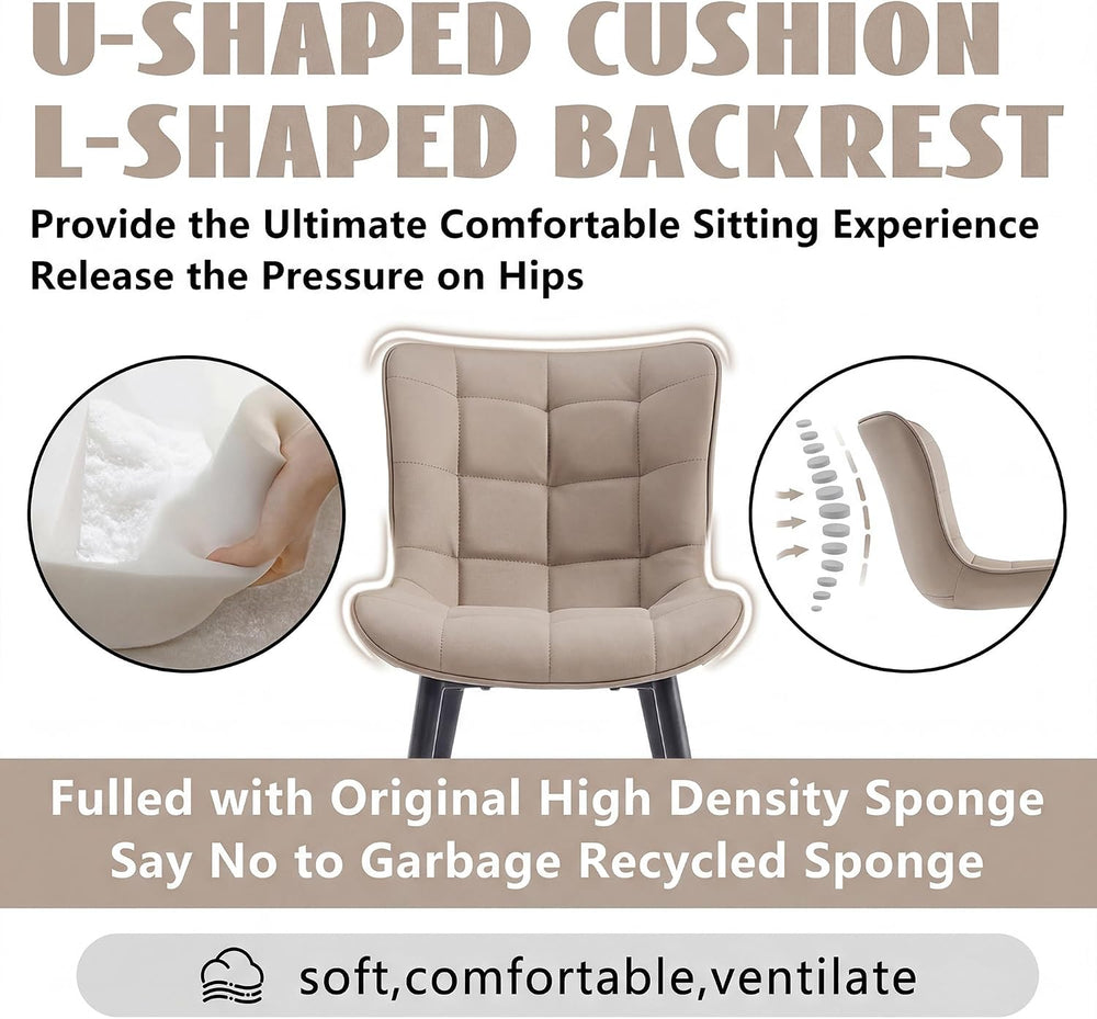 YOUTASTE Khaki Dining Chairs Set of 2, Comfy Faux Leather Upholstered Kitchen...