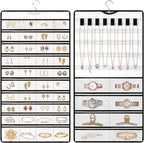 Hanging Jewelry Organizer Storage Earring Jewelry Storage Bag With 48 Pockets Necklace Bracelet Ring Glasses Accessory Display Rack (White)
