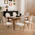French Country Dining Chairs Set of 6,Farmhouse Upholstered Dining Room Chairs with Round Back and Solid Leg,Fabric Kitchen Side Chairs for Kitchen/Bedroom/Dining Room,Beige