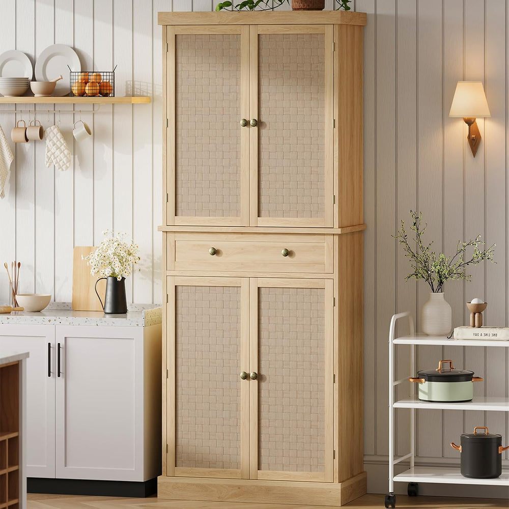 Kitchen Pantry Cabinet with 4 Doors and Adjustable Shelves, 72" Tall Far...