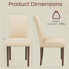 TLSUNNY Upholstered Dining Chairs Set of 2/4, Tufted Parsons Design with Nail Head Trim, Solid Wood Legs and Padded Seat, Comfortable Fabric for Dining Room, Kitchen (Beige, Set of 2)