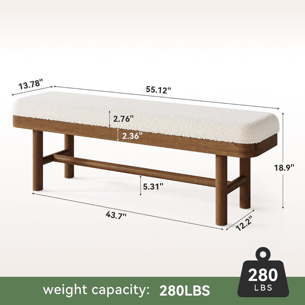 55-Inch Solid Wood Entryway Bench, Rustic Upholstered Bench, Modern Dining Be...