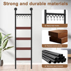 Wooden Blanket Ladder, Wall-Leaning Blanket Rack, 5 Tier Ladder Shelf, 5.6 ft Blanket Holder, Decorative Display Ladder Shelf for Storage and Home Decor, Rustic Brown and Black