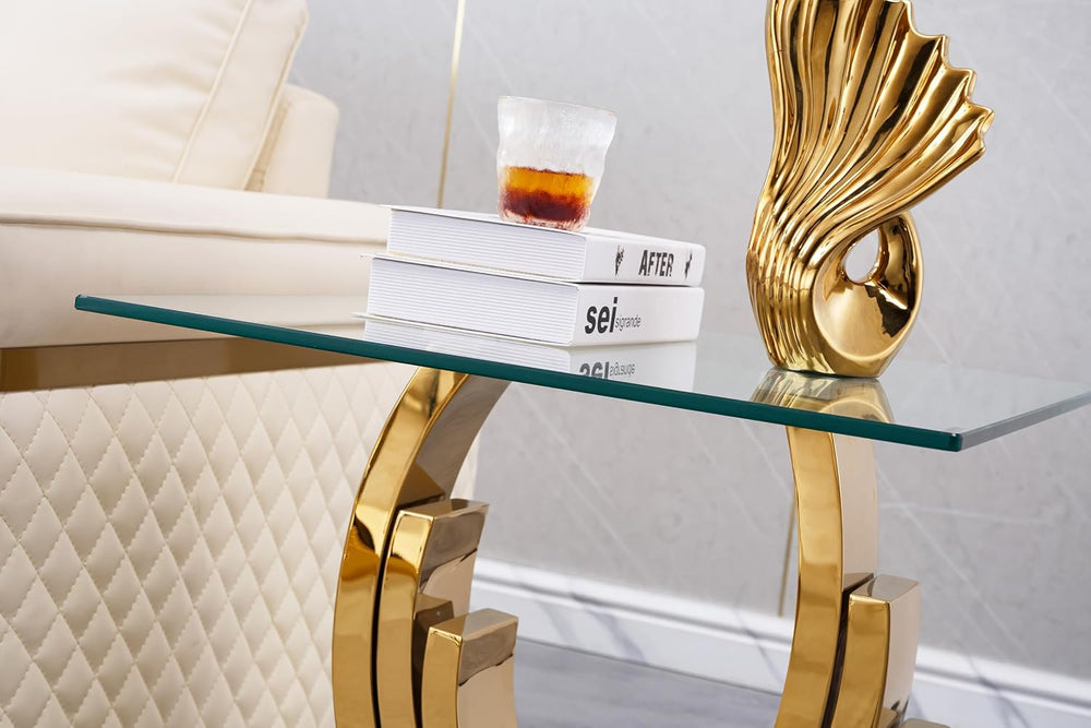 Square Glass End Table, Modern 22.8" Square Glass Side Table Tea Table w...