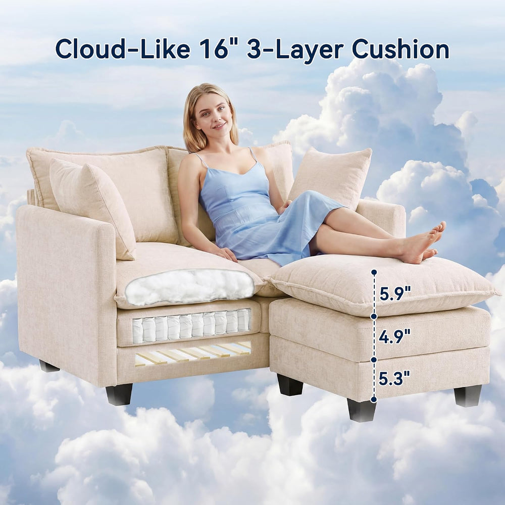 L-Shape Loveseat Sofa Couch with Ottoman, Small 50" Love Seat 27" D...