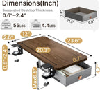 Desk Extender Tray, 24" x 12" Clamp On Desk Shelf, Desk Extension with Storage Drawer, Table Desk Arm Rest, Clamp On Keyboard Tray for Office and Home, Workstation Organizer, Medium, Walnut
